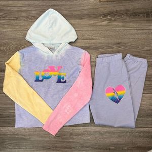 Firehouse Girls Blue Multicolor Love Fleece Jogger Set size Large Heart …